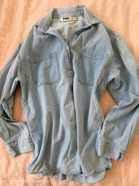 Gitano Light Wash Denim Button-Up Shirt with embroidered collar